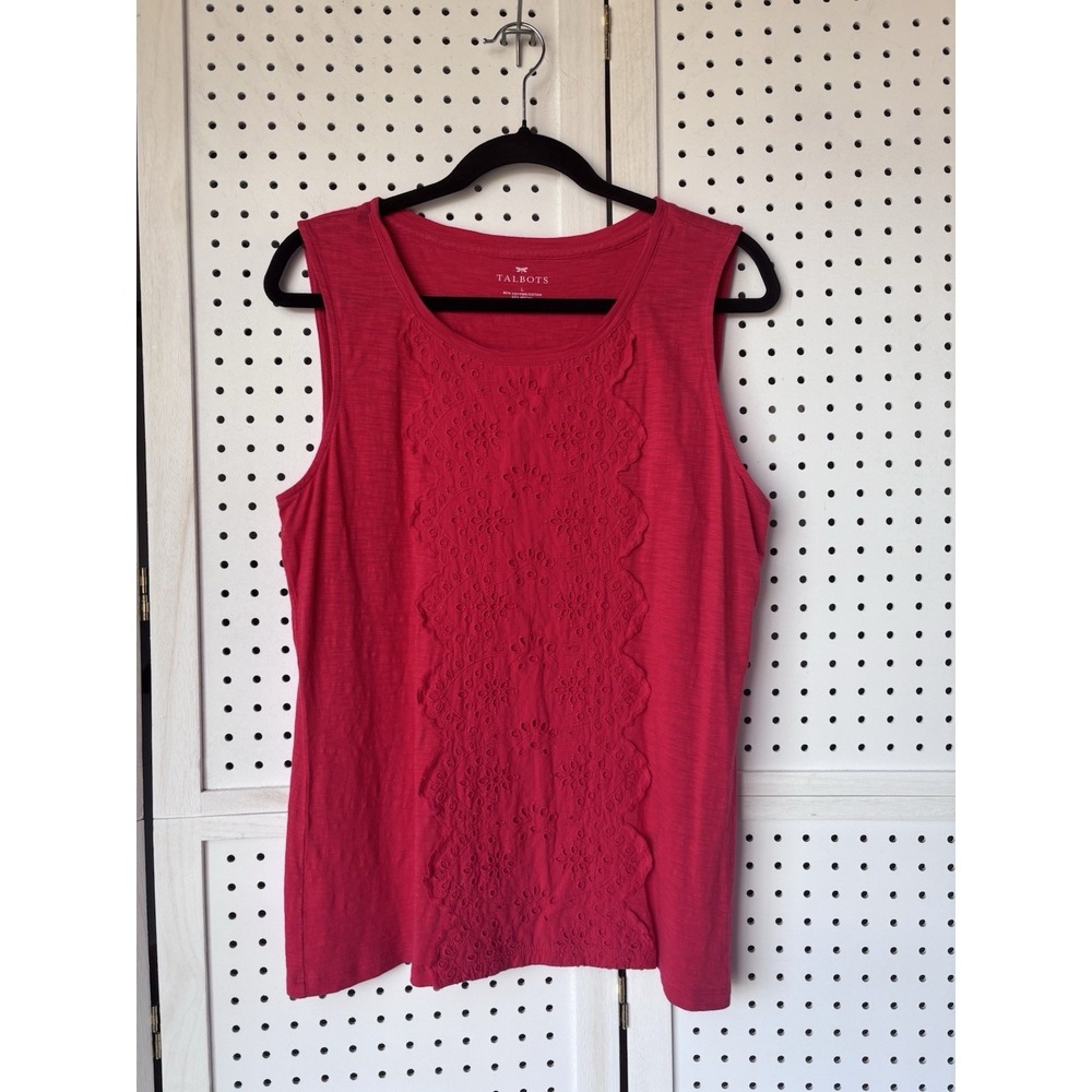 Talbots Women's Lg‎ Red Eyelet Detail Tank Top Sleeveless Shirt Cotton Modal